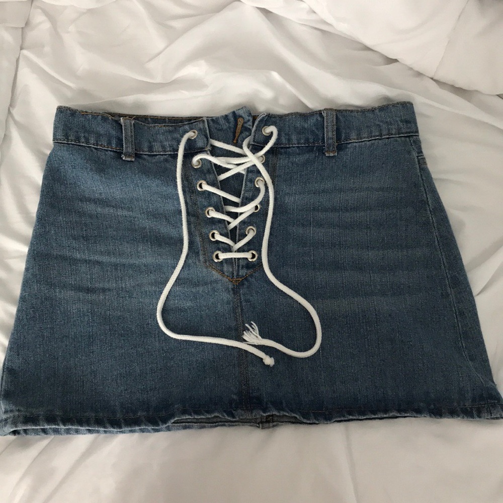forever 21 lace-up denim skirt